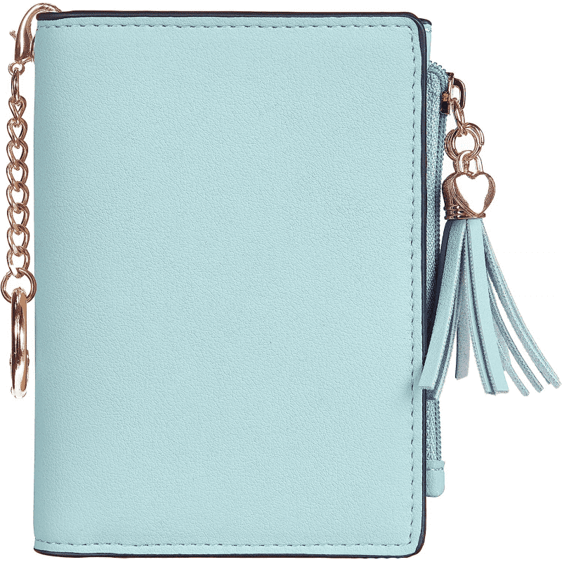 Womens Small Bifold Slim Mini Wallet Purse with Tassel and Zippered Coin Pocket